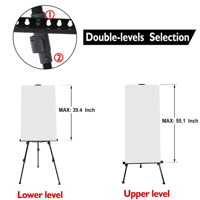 T-SIGN 72 Inches Tall Folding Easel Stand for Display, Aluminum Metal Tripod Art Easel Adjustable Height from 22-72 - Instant Poster Easels for Painting Canvas - Floor Standing Easel (Pack of 2) - Image 5
